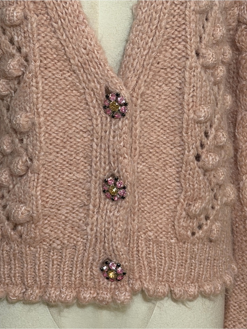 ZARA Jeweled Button Knit Cardigan Sweater Pink Alpaca Wool S Boho Preppy Soft - Picture 14 of 16